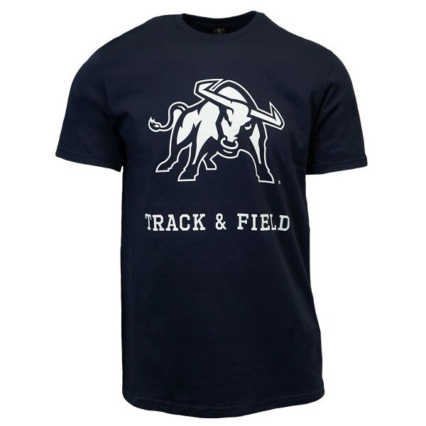 A navy t-shirt with the Aggie Bull logo and Track and Field written on it.